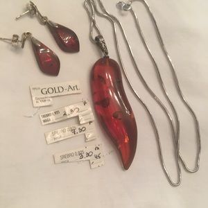 Baltic amber pendant, earrings and 22inch 925 silver snake chain. Worn 1x
